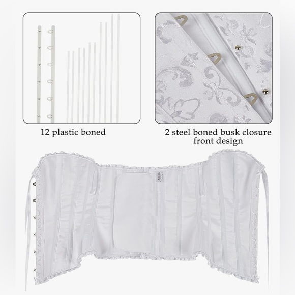 New White Brocade Jacquard Lace Up Corset Bustier Lingerie Shapewear Top - Picture 3 of 11